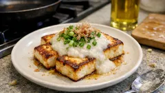 フライパンひとつで香ばしく、とろり：とろろ豆腐ステーキの簡単レシピ