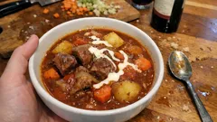 市販ルーなしで濃厚に。赤ワイン×トマトで作る圧力鍋ビーフシチュー