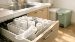 ゴミ袋収納が散らからない、ロール式で1枚ずつ取れる仕組みの作り方