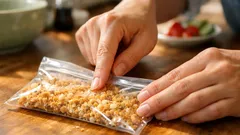 ポリ袋の口が一瞬で閉じる指先スライド裏技、縛らない仮封テク